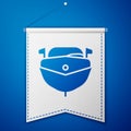 Blue Speedboat icon isolated on blue background. White pennant template. Vector Illustration