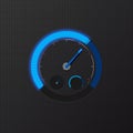 Blue speedometer on carbon background