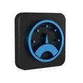 Blue Speedometer icon isolated on transparent background. Black square button.