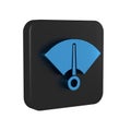 Blue Speedometer icon isolated on transparent background. Black square button.