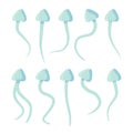 blue sperm set. Different types including double-tailed sperm. Semen symbol. Ejaculation, male fertility, reproduction