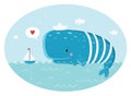 Blue sperm whale sailor Royalty Free Stock Photo