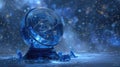Mysterious Blue Crystal Ball with Celestial Constellations on Dark Bokeh Background Royalty Free Stock Photo