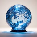 A Blue Sphere With A Light Inside, blue glass globe on white background Royalty Free Stock Photo