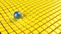 Blue sphere yellow orange boxes morph to spheres 3d Royalty Free Stock Photo