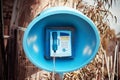 Blue spherical retro telephone booth