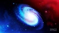 Blue spiral galaxy on the background of cosmic nebulae. Planets, stars, infinity. Futuristic vector image of an endless universe. Royalty Free Stock Photo