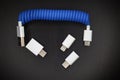 Blue spiral USB cable with adapters