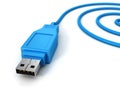 Blue spiral USB cable on white background Royalty Free Stock Photo