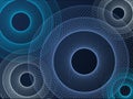 Blue spirograph circles background. Overlapping spirographs on dark blue background.