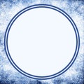 Blue splatter grunge texture frame. Sky blue circle button in center. Blue and sky blue border accents.