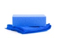 Blue sponge and cloth white background Royalty Free Stock Photo