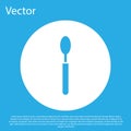 Blue Spoon icon isolated on blue background. Cooking utensil. Cutlery sign. White circle button. Vector Illustration