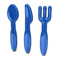 Blue spoon, knife, and fork