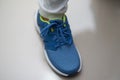 Blue sport shoes on top view ,single