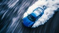 A blue sports car drift on the track. Generative AI. Royalty Free Stock Photo