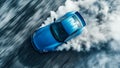 A blue sports car drift on the track. Generative AI. Royalty Free Stock Photo