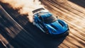 A blue sports car drift on the track. Generative AI. Royalty Free Stock Photo