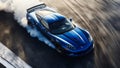 A blue sports car drift on the track. Generative AI. Royalty Free Stock Photo