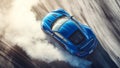 A blue sports car drift on the track. Generative AI. Royalty Free Stock Photo
