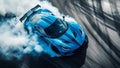 A blue sports car drift on the track. Generative AI. Royalty Free Stock Photo
