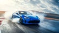 A blue sports car drift on the track. Generative AI. Royalty Free Stock Photo