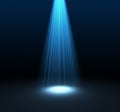 Blue spotlight isolated on black background in technology