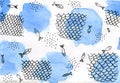 Blue spots and drawing by the gel pen fishes and fishing net. Royalty Free Stock Photo