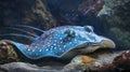 Blue spotted stingray on sandy bottom in tropical underwaters Royalty Free Stock Photo