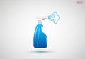 Blue spray bottle with a white trigger nozzle depicted on a plain gray background. The bottle is Royalty Free Stock Photo