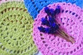 Blue spring flowers on a crochet napkins