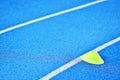 Blue sprint track with marker cones Royalty Free Stock Photo