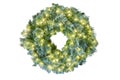 Blue spruce Christmas holiday wreath glowing with white lights Royalty Free Stock Photo