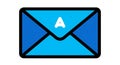 A blue square icon with a black border featuring a white letter A designed as a tilted envelope symbol for email communication and Royalty Free Stock Photo