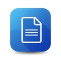 Blue square icon featuring a white document symbol with a folded corner and horizont Royalty Free Stock Photo
