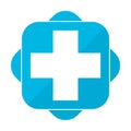 Blue square icon plus hospital