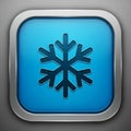 Blue Square Icon with a Stylized Snowflake Symbol and Metallic Border cold Royalty Free Stock Photo