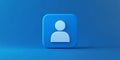 A blue square icon with a simple white user silhouette, presented on a clean gradient background, perfect for digital platforms,