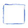 Blue square watercolor frame on white background