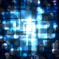 Blue squares with bright circles on a dark