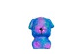 Blue squish toy. The dog closes its eyes with its paws on a white background. Trend