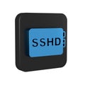 Blue SSHD card icon isolated on transparent background. Solid state drive sign. Storage disk symbol. Black square button Royalty Free Stock Photo