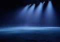 Blue stage with dramatic studio lighting. Generative AI Royalty Free Stock Photo
