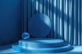 A blue stage with a round object, perfect for event or performance concepts