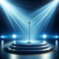 Blue Stage Set with Microphone Under a Bright Spotlight Royalty Free Stock Photo