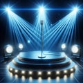 Blue Stage Set with Microphone Under a Bright Spotlight Royalty Free Stock Photo