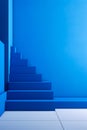 Blue staircase with blue wall and blue door. Generative AI