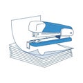 Blue stapler fastening stack of white paper sheets Royalty Free Stock Photo