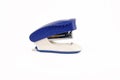 Blue stapler isolated on a white background. Side view Royalty Free Stock Photo