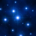 Bright blue star cluster, nebula. Shiny galaxy. Night starry sky. Glowing blue stars and galaxies in depths of space. Background Royalty Free Stock Photo